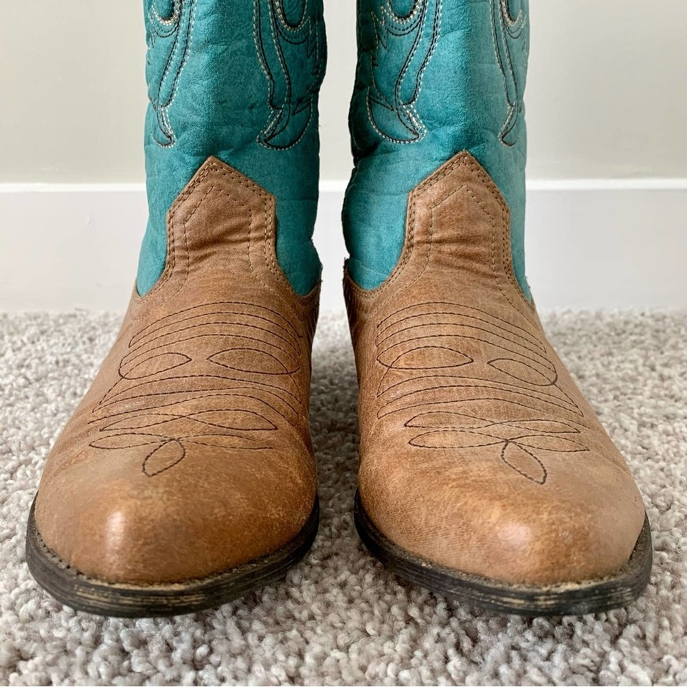 Coconuts by Matisse Gaucho Cowboy Boots Turquoise/Tan - Picture 4 of 11